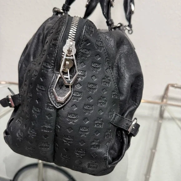 MCM Black Leather Satchel with Silver Accents - Picture 14 of 15